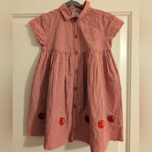 Vintage Classic Red Gingham Kids Dress with Apple Embroidery